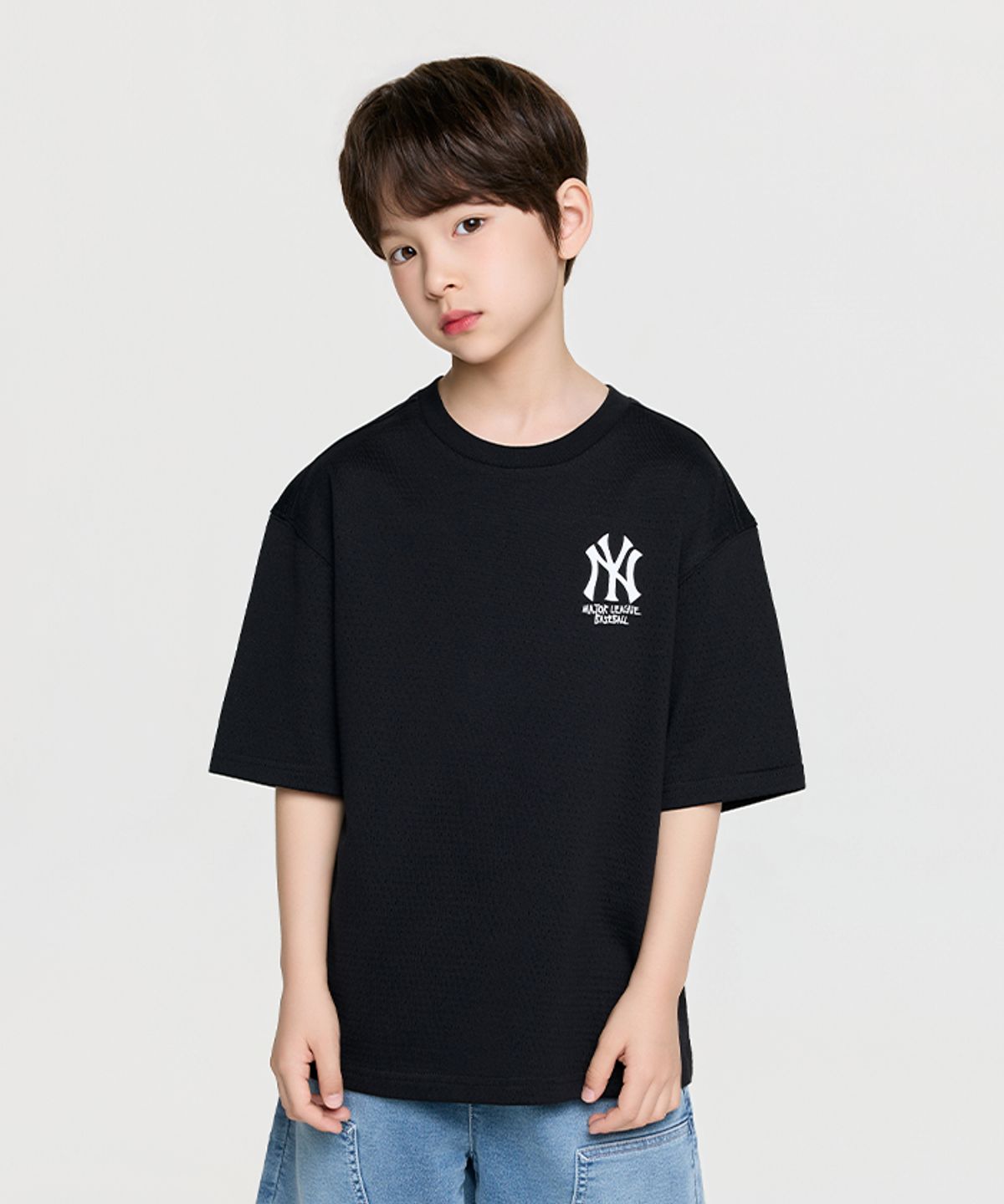 엠엘비 키즈(MLB KIDS) 스트릿 베이직 메쉬 아트웍 티셔츠 NY (Black)