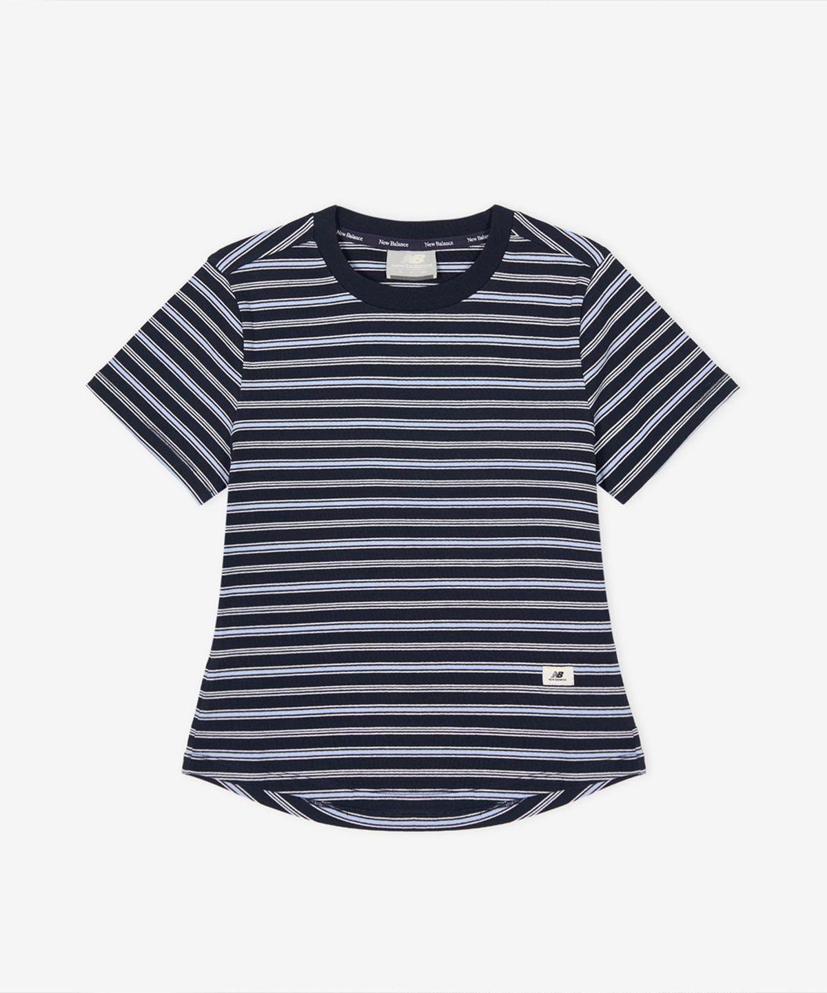 뉴발란스(NEW BALANCE) NBNEG2W442 / WOMEN 에센셜 핏티드 스트라이프 반팔티  (NAVY)