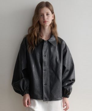 esy button leather kara jacket (black)