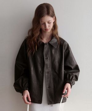 esy button leather kara jacket (brown)