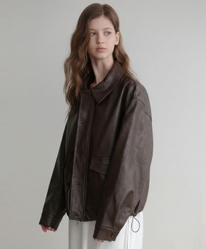 hidden Pocket Leather Jacket (brown)