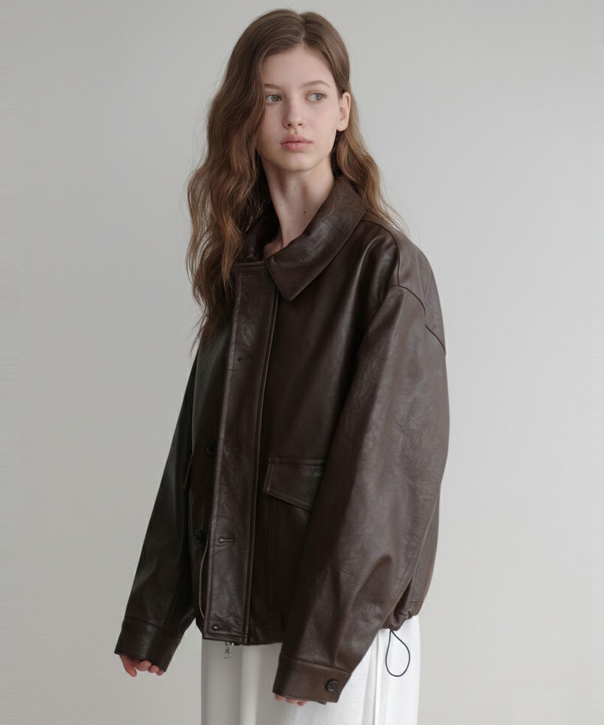 르나브(LENAV) hidden Pocket Leather Jacket (brown)