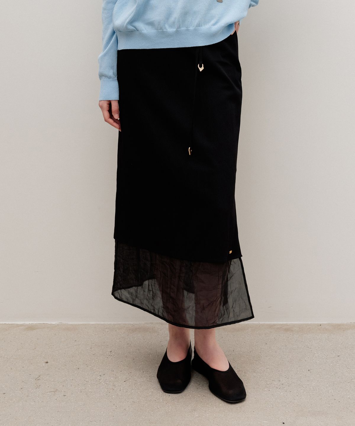르메메(LEMEME) Elene Sheer Layered Skirt Black