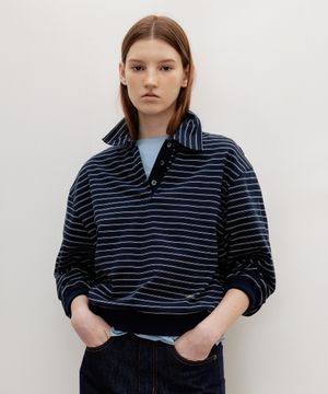 French Stripe Pique Top Navy