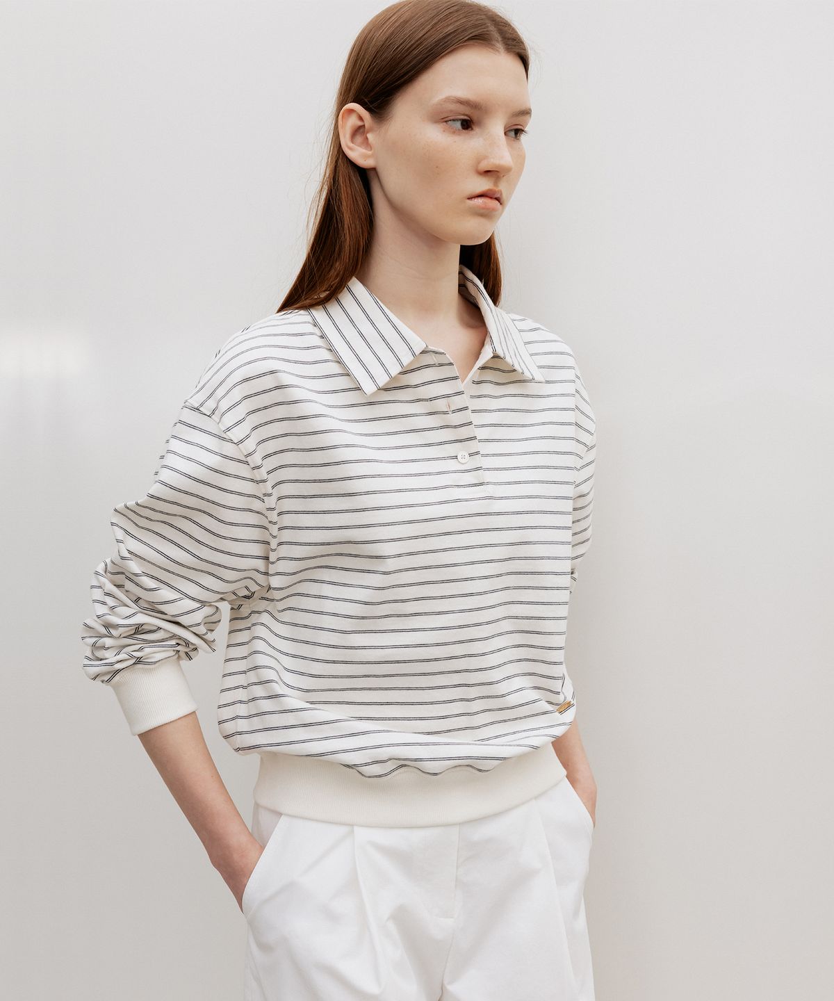 르메메(LEMEME) French Stripe Pique Top Ivory