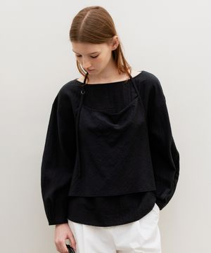 Etole Halter Layered Blouse Navy