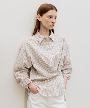 Aube Scarf-Wrap Shirt IvoryCheck