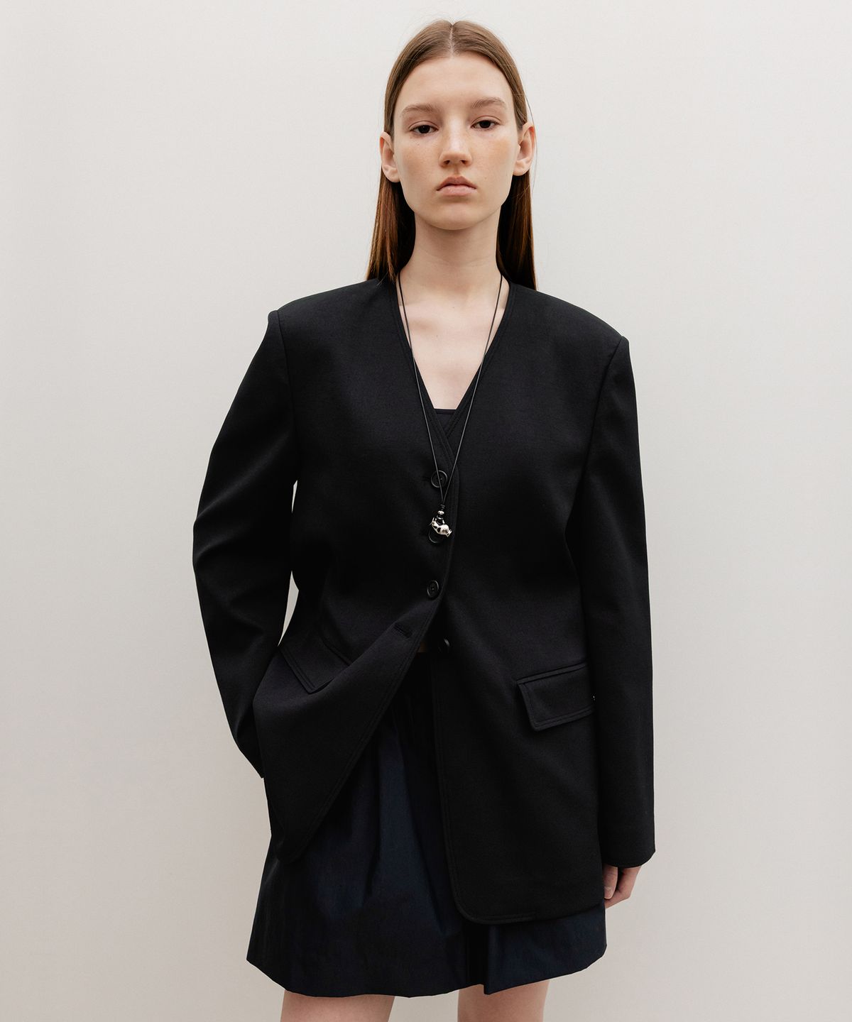 르메메(LEMEME) Serin Collarless Jacket Black