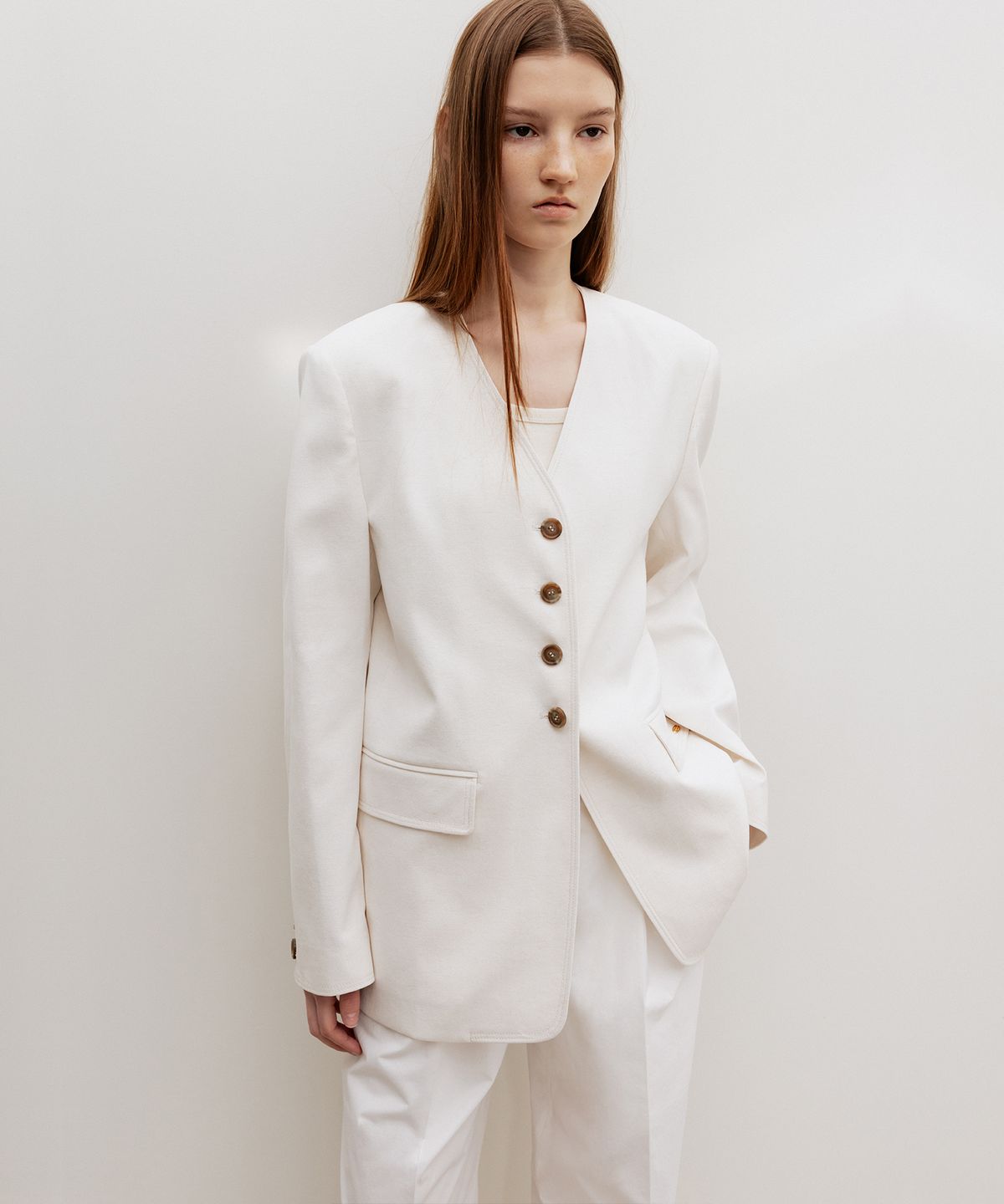 르메메(LEMEME) Serin Collarless Jacket Ivory
