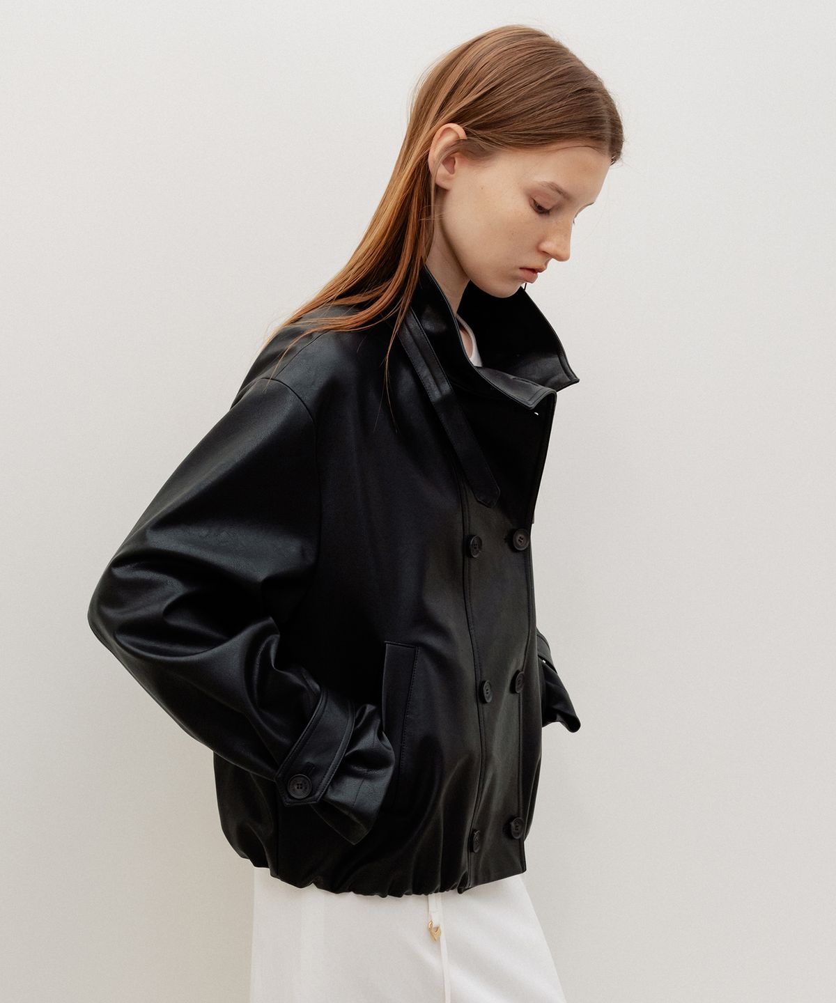 르메메(LEMEME) Mouchou High Neck Leather Jumper Black