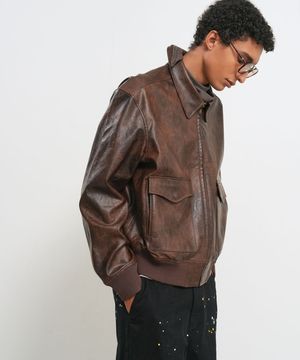 MAN 워싱 페이크 레더 점퍼 [BROWN] / GF1MJK001