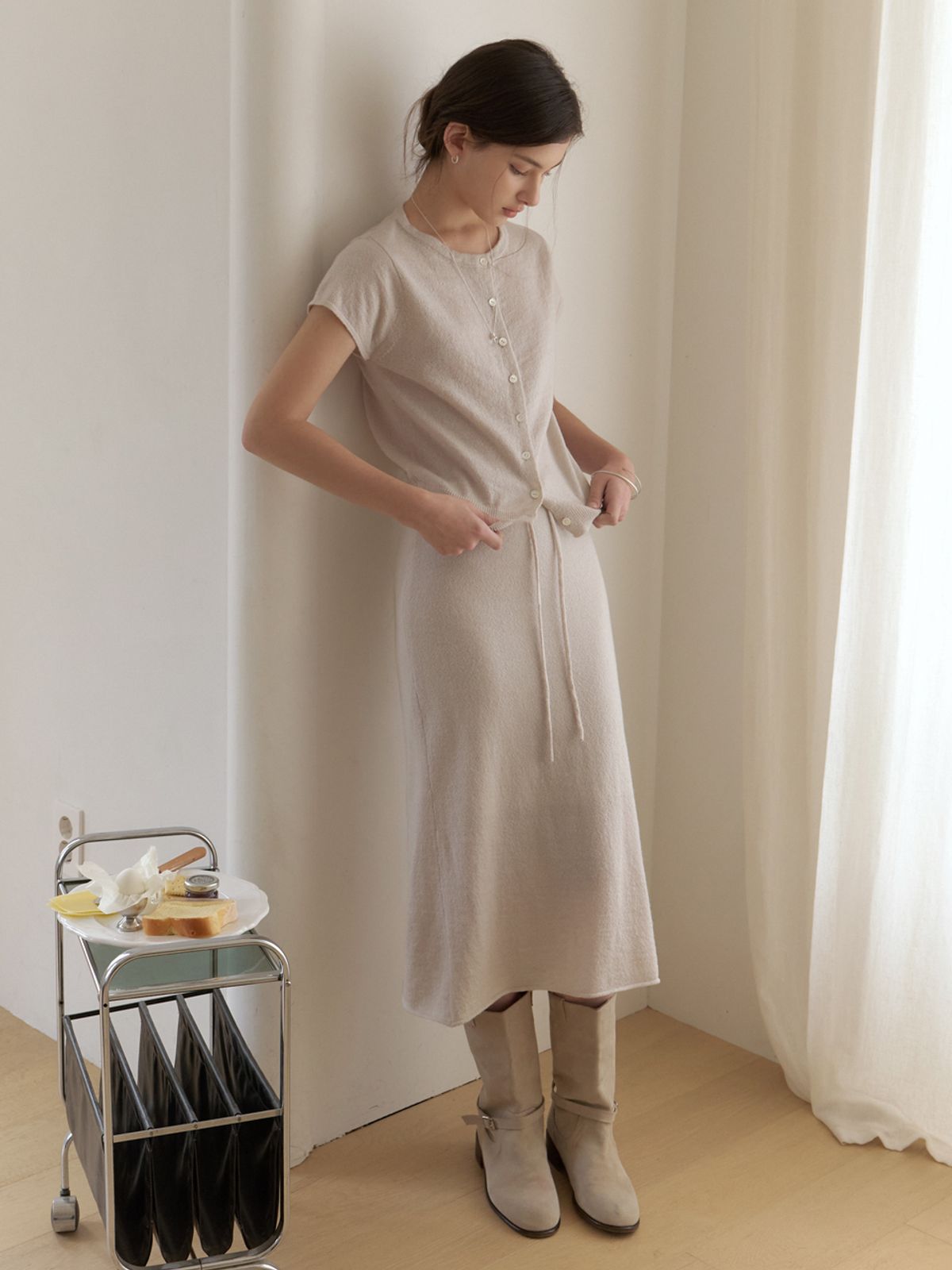 리엘(RE L) [SET] two-piece knit set (sand gray)