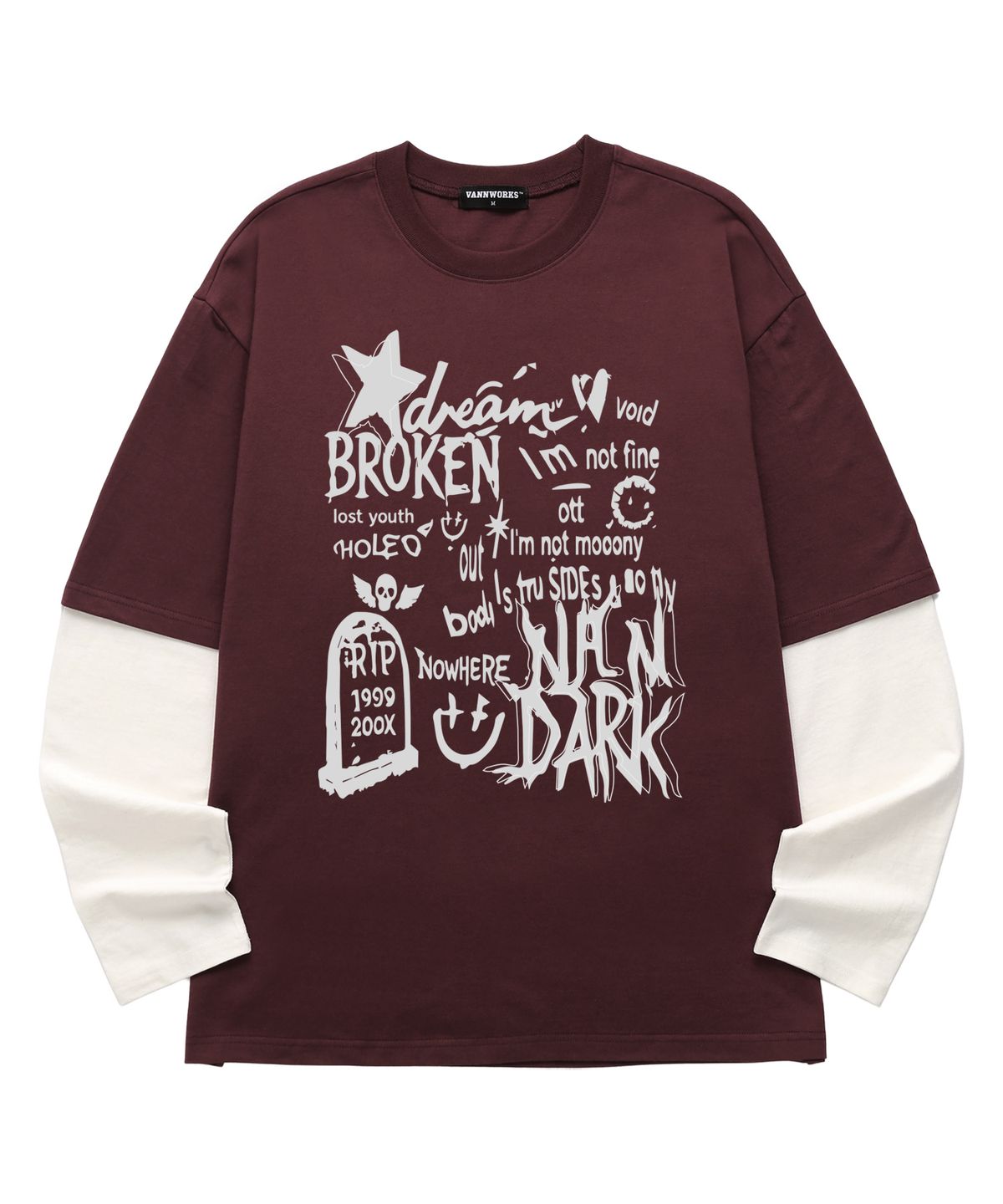 밴웍스(VANNWORKS) 레이어드 BROKEN STAR 롱슬리브 (VVLL0220) 버건디/화이트