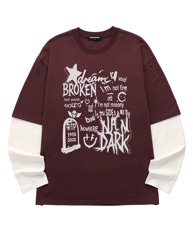 [F/W신상특가] 레이어드 BROKEN STAR 롱슬리브 (VVLL0220) 버건디/화이트