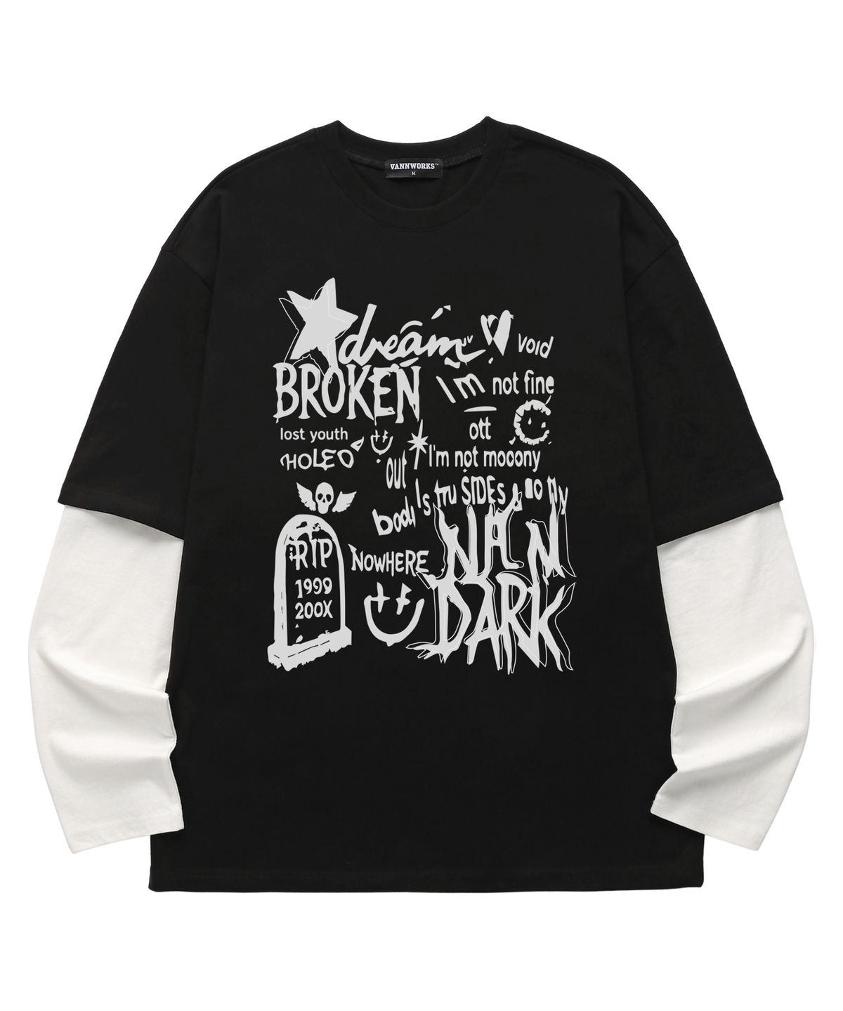 밴웍스(VANNWORKS) 레이어드 BROKEN STAR 롱슬리브 (VVLL0220) 블랙/화이트