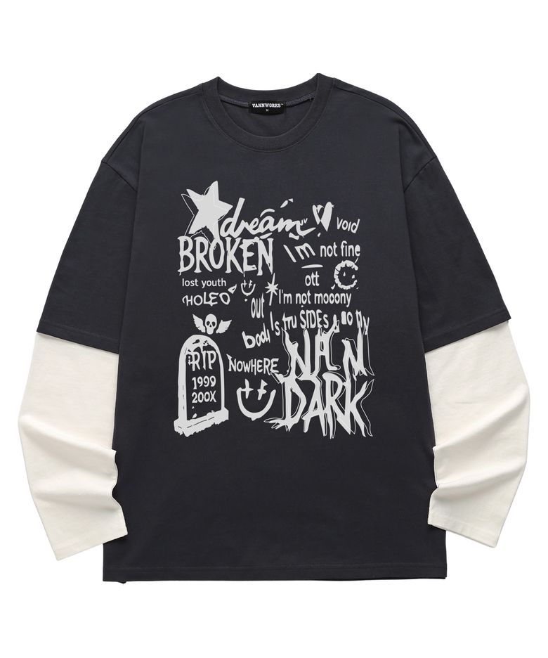 [F/W신상특가] 레이어드 BROKEN STAR 롱슬리브 (VVLL0220) 차콜/화이트