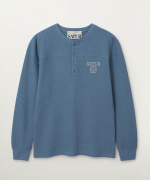 스티치 와플 헨리넥 롱 슬리브 블루