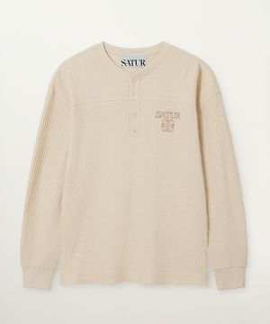 스티치 와플 헨리넥 롱 슬리브 크림