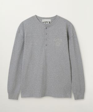 스티치 와플 헨리넥 롱 슬리브 멜란지 그레이