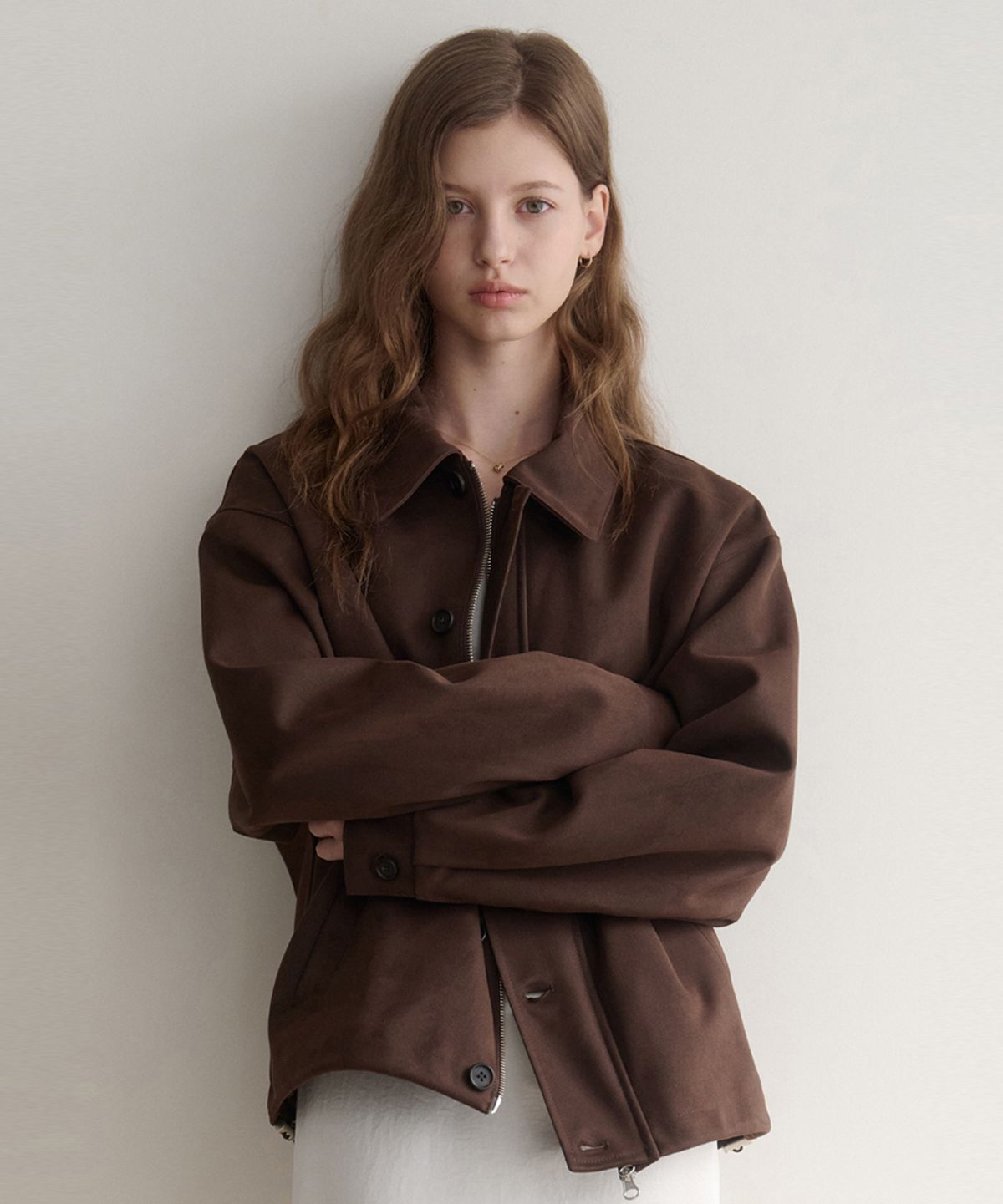 르나브(LENAV) les 카라 스웨이드 봄버 블루종(brown)