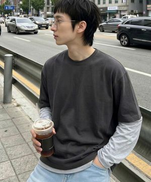 크롭 레이어드 롱슬리브 다크그레이