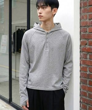 핑거홀 크롭 후드 롱슬리브 멜란지