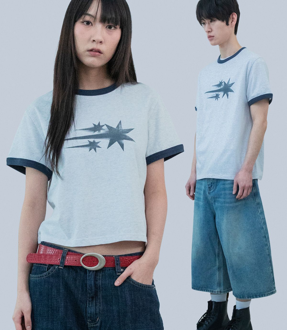 나이스고스트클럽(NICEGHOSTCLUB) RUSH 3STAR BASIC RINGER TEE_LIGHT GREY(NG2GMUT536A)