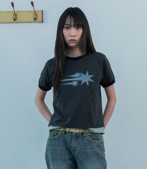 STRIPE RUSH 3STAR RINGER CROP TEE_BLACK(NG2GMFT532A)