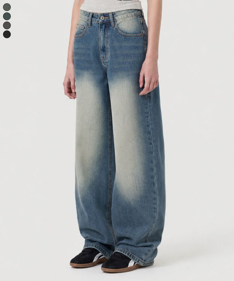 Stone balloon wide-washed denim pants 4 Color [BLBD_4013]