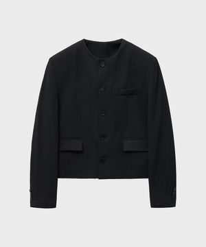 린넨 논카라 크롭 자켓 (블랙)