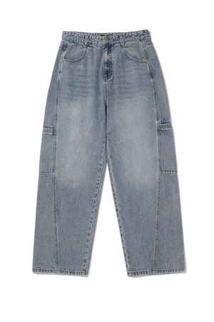 라이트 인디고 절개 볼륨 데님 팬츠 블루 ANA1EL05ABL