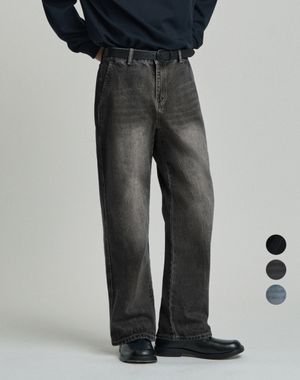 [기모] 릴렉스 세미 와이드 데님 팬츠 (3color)