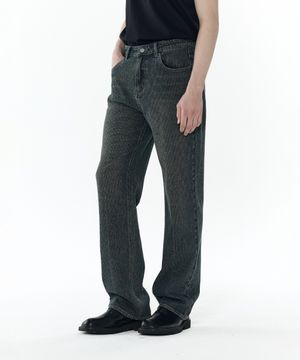 자카드 프레스 라인 데님 팬츠 [블루]