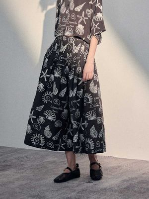 조개 프린트 플리츠 팬츠 ESFDVPT06BPR