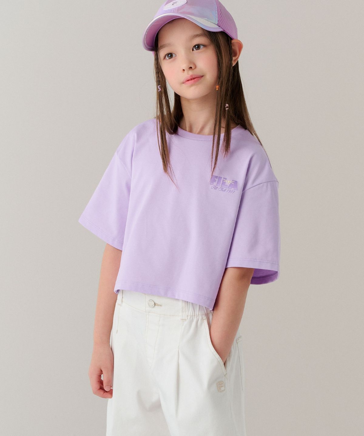 휠라 키즈(FILA KIDS) Drywave PET CLUB 세미크롭 티셔츠