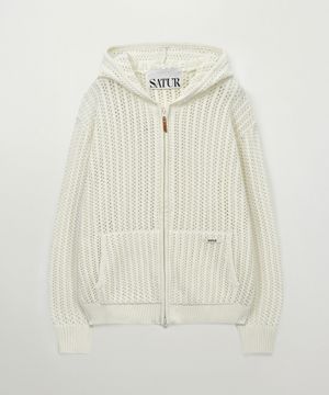 크로셰 니트 후드 집업 크림