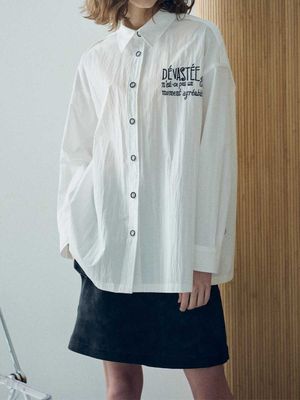 레터링 자수 박시 셔츠 ESFDVSH01WHT