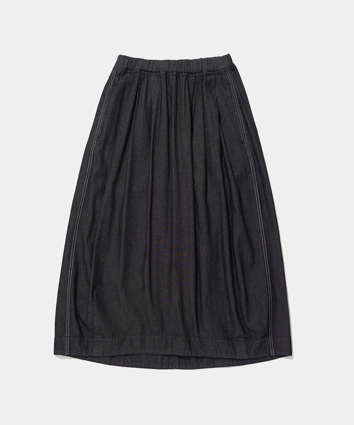 컬럼비아 유니버시티(COLUMBIA UNIVERSITY) ALL-ROUND TWOTUCK DENIM LONG SKIRT_BLACK JEAN
