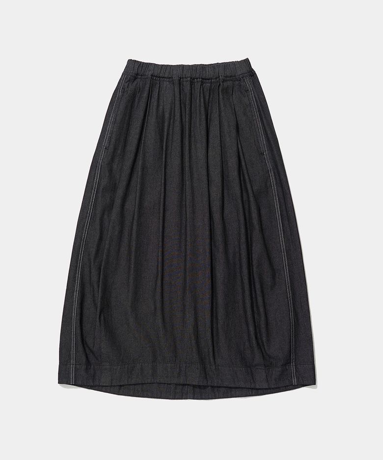 ALL-ROUND TWOTUCK DENIM LONG SKIRT_BLACK JEAN