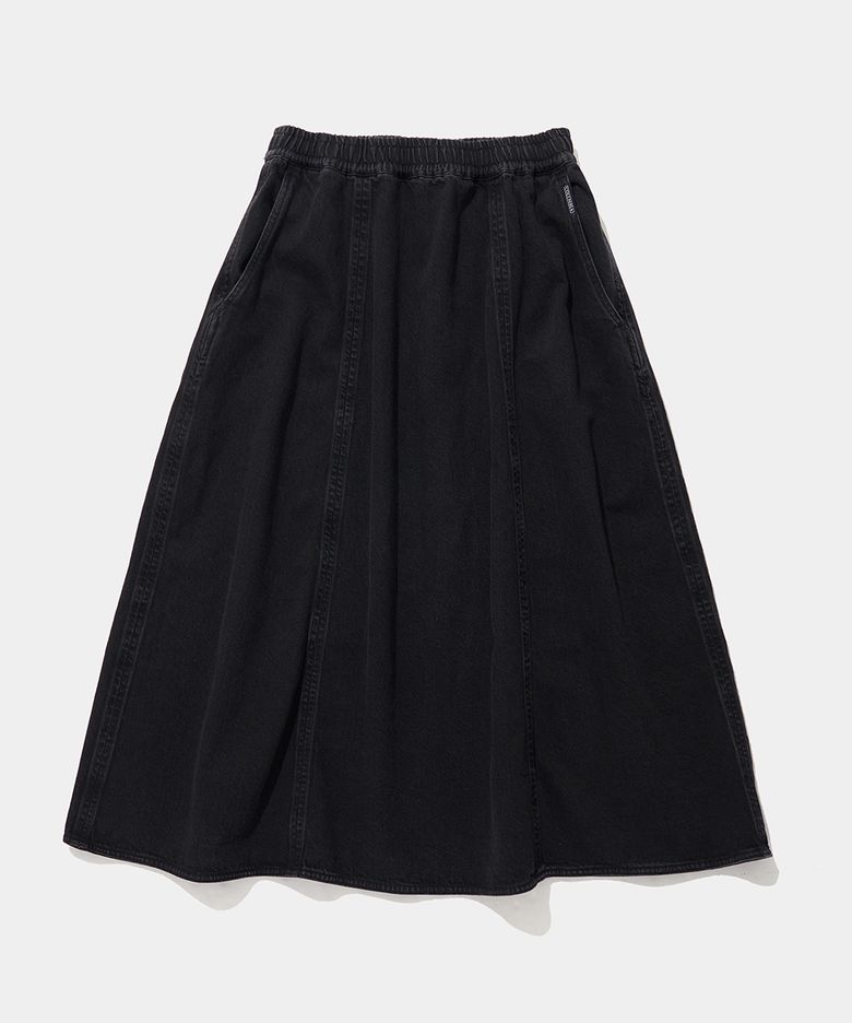PANEL PLEATED DENIM SKIRT_GRAY JEAN