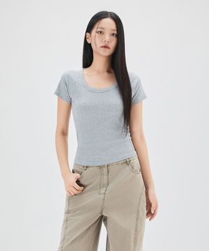 골지 U넥 반팔 티셔츠_MIWHWG410A