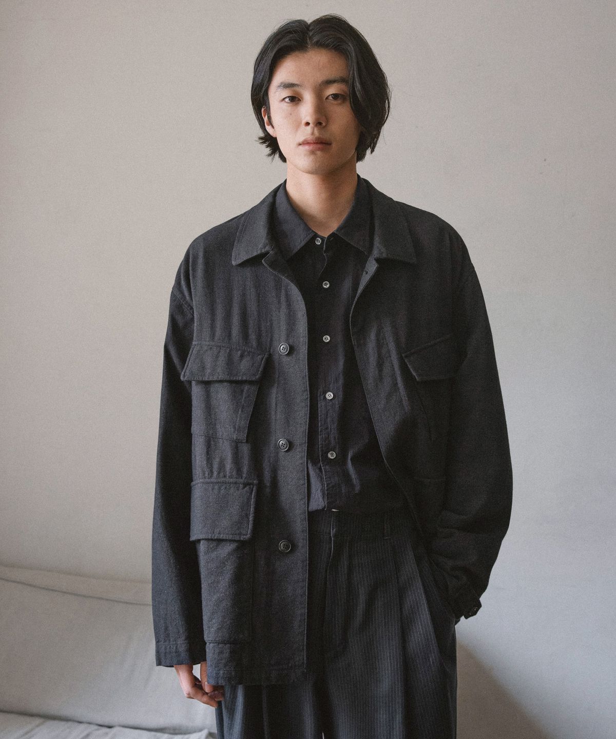 어나더 오피스(ANOTHER OFFICE) Peachskin B.D.U Jacket (Coal)