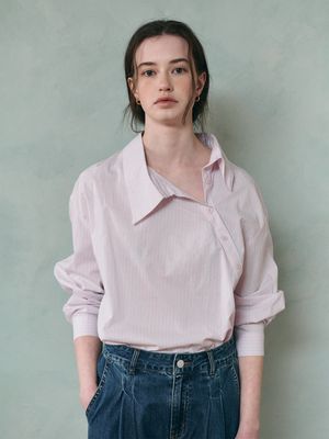 NESIS unbalance slant shirt_PINK STRIPE