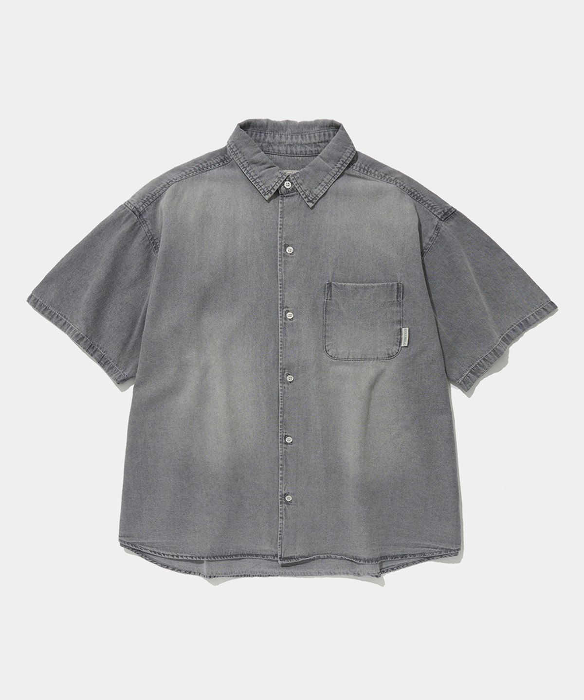 컬럼비아 유니버시티(COLUMBIA UNIVERSITY) SPRAY WASHED ONE POCKET DENIM S/S SHIRTS_GRAY JEAN
