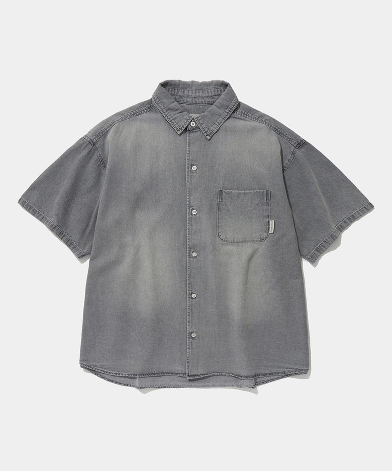 SPRAY WASHED ONE POCKET DENIM S/S SHIRTS_GRAY JEAN