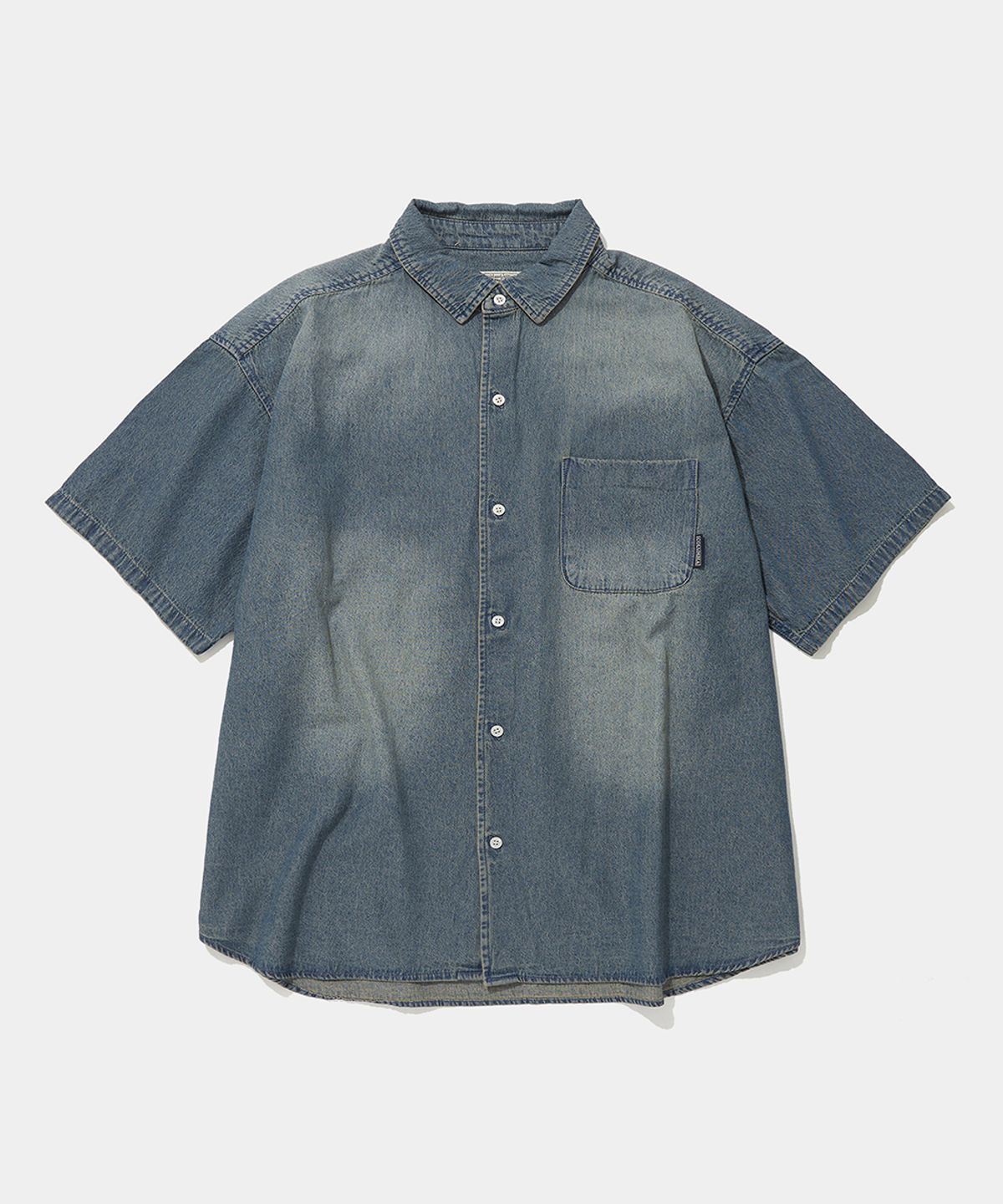 컬럼비아 유니버시티(COLUMBIA UNIVERSITY) SPRAY WASHED ONE POCKET DENIM S/S SHIRTS_LIGHT JEAN
