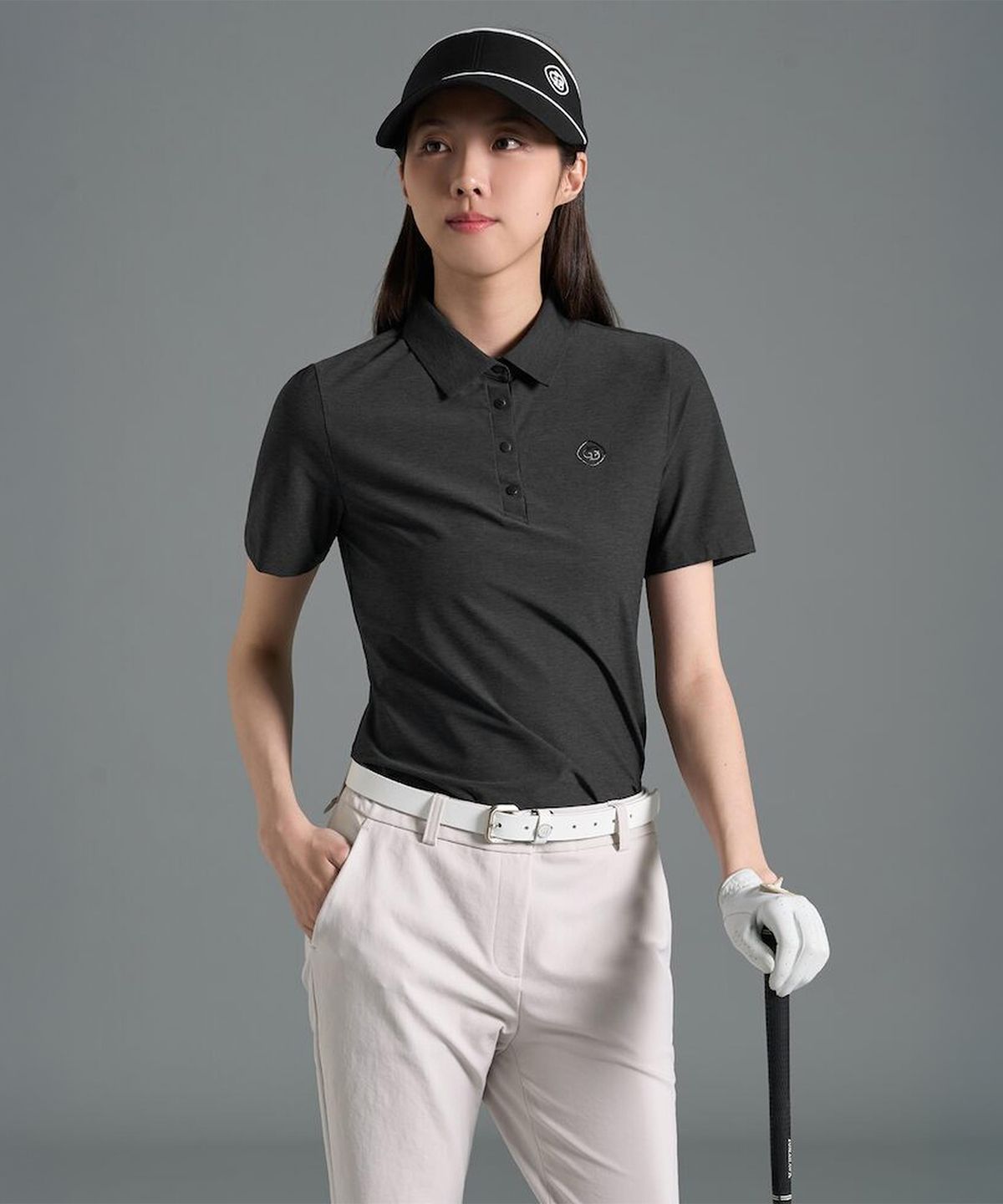빈폴골프(BEANPOLE GOLF) [B_under] 여성 멜란지 칼라 반소매 티셔츠 - 블랙 (BJ6342L165)