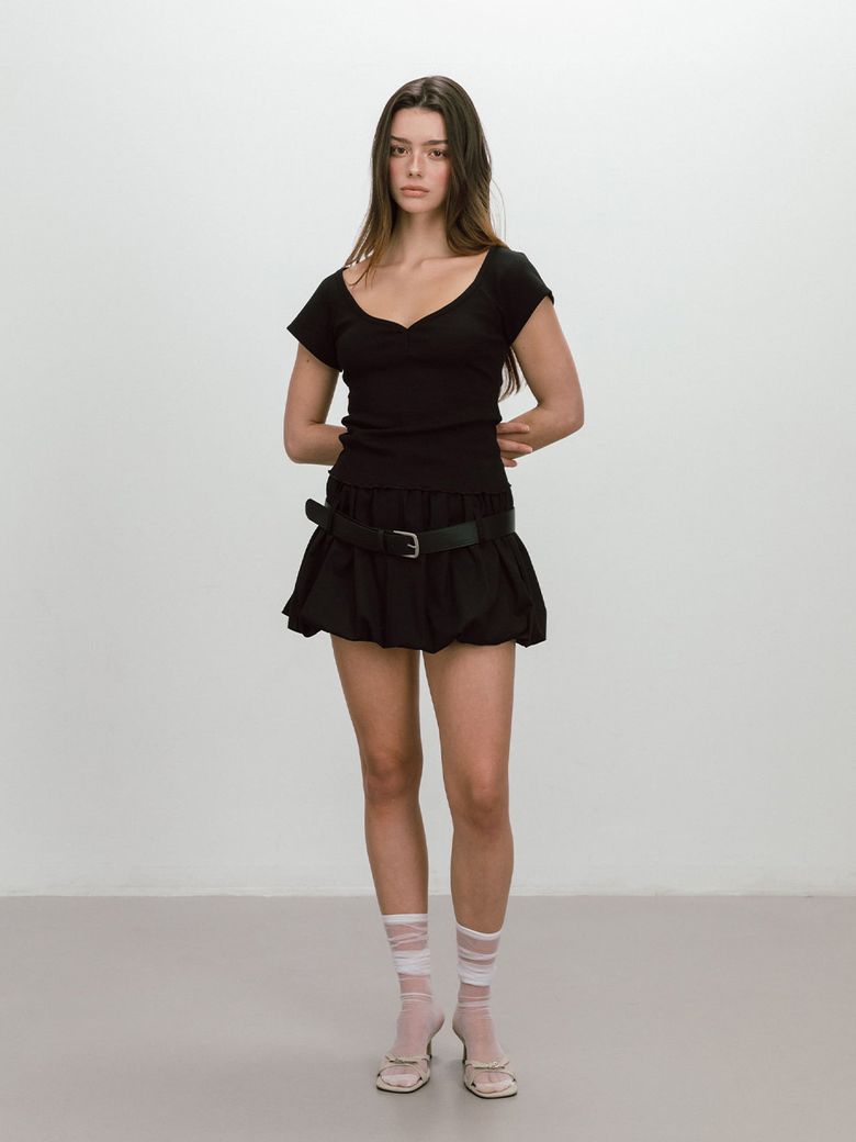 BELTED BALLOON SKIRT / BLACK