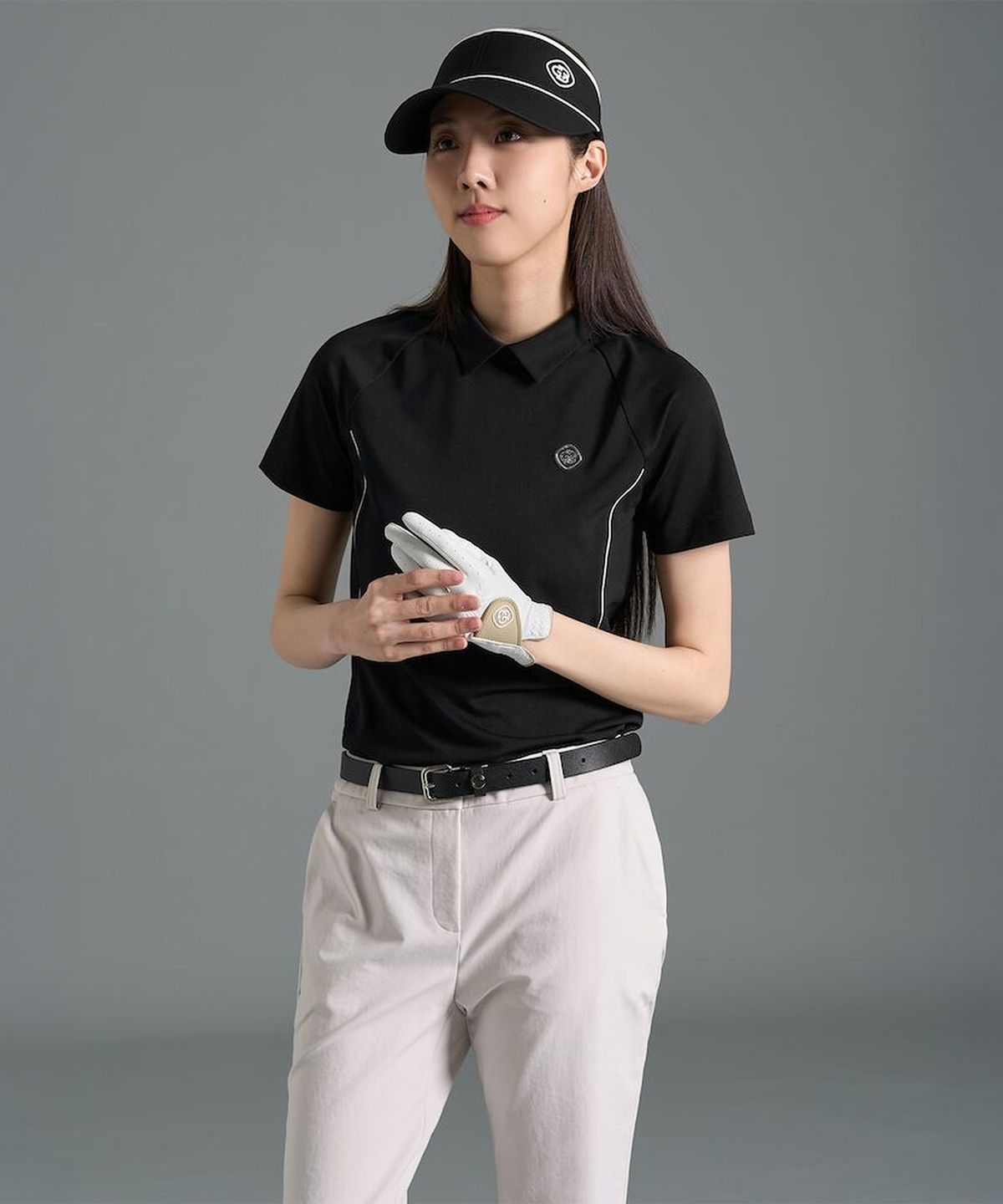 빈폴골프(BEANPOLE GOLF) [B_under] 여성 라인 배색 칼라 반소매 티셔츠 - 블랙 (BJ6342L105)