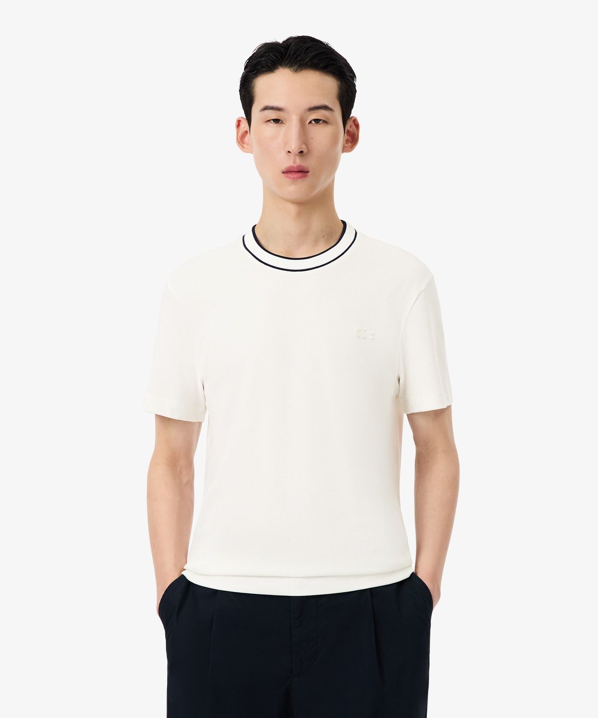 라코스테(LACOSTE) 남성 배색 팁핑 라인 매치 피케 반팔 티셔츠 TH1004-56G 70V